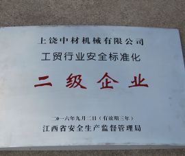 工貿行(hang)業安全标準(zhǔn)化二級企業(yè)